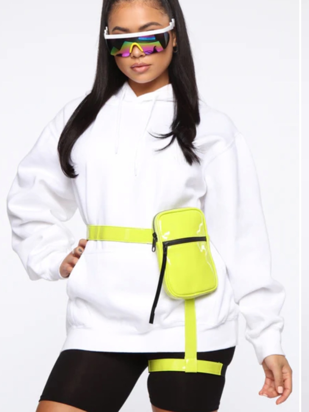 Fashion Nova Neon Yellow Patent Belt Bag with Thigh Strap